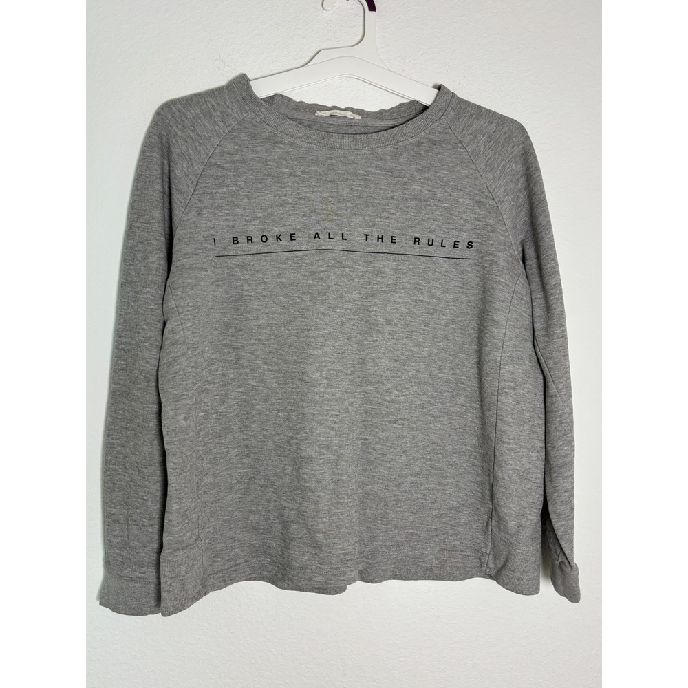 Mango I Broke All The Rules Graphic Sweatshirt Gray Raglan Sleeve Womens Medium